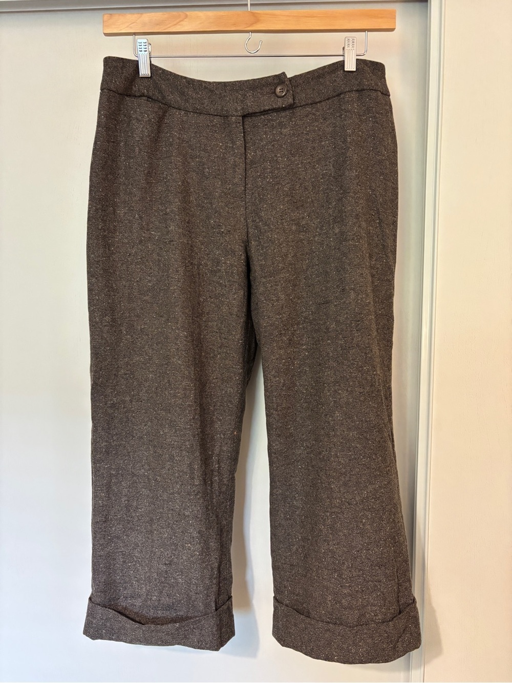 Vintage Pendleton Pants Size 16 Brown Wide-Leg Cuffed Ankle Trousers Wool Tweed